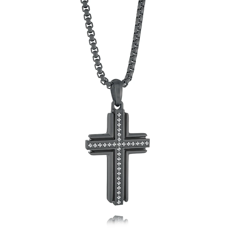 Gun IP Steel Black Cross Necklace