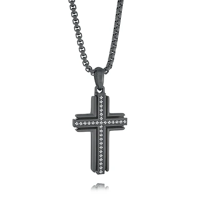 Gun IP Steel Black Cross Necklace