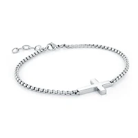 Sideways Cross Round Box Steel Bracelet