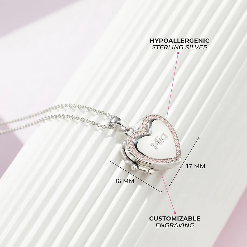 Pink Border Heart Kids Locket Necklace