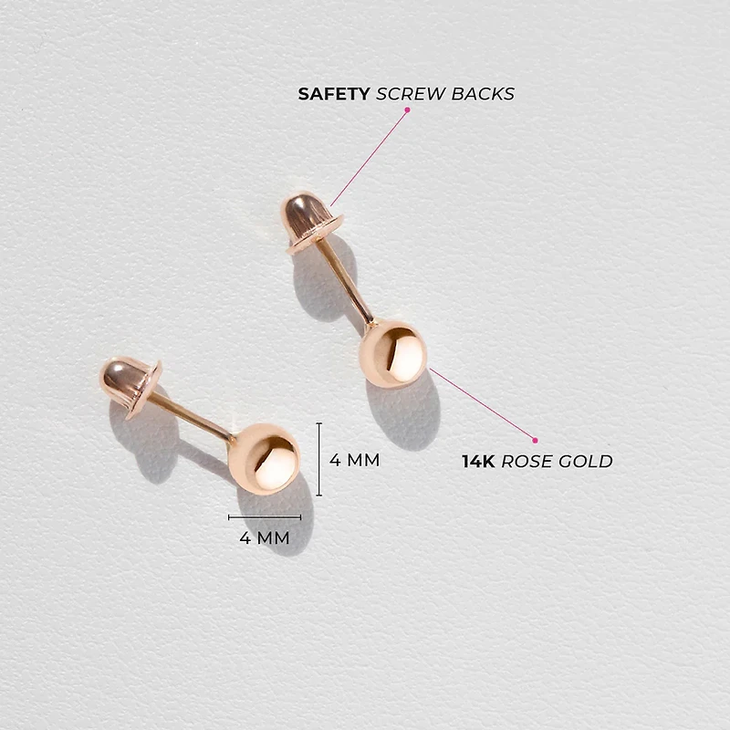 Rose Gold 4MM Kids Ball Earrings