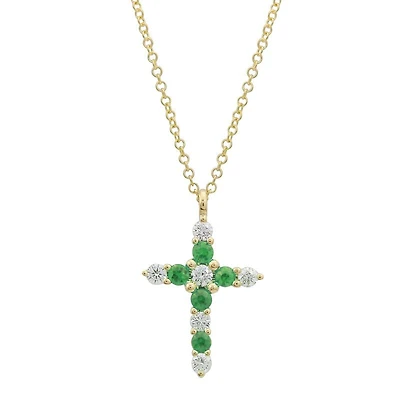 Emerald and Diamond Cross Necklace