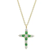 Emerald and Diamond Cross Necklace