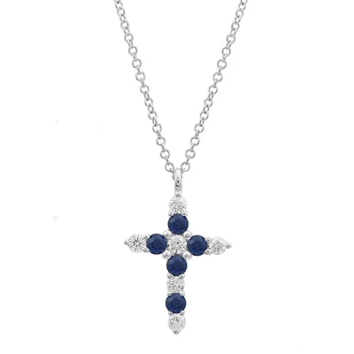 Sapphire and Diamond Cross Necklace
