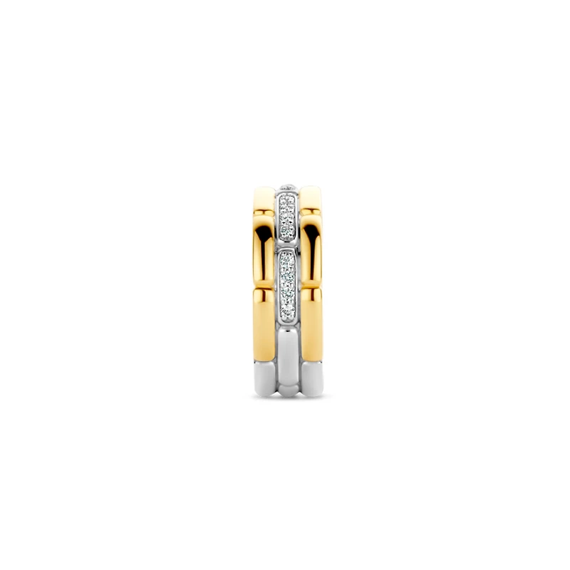 Link Triple Golden Pave Ring