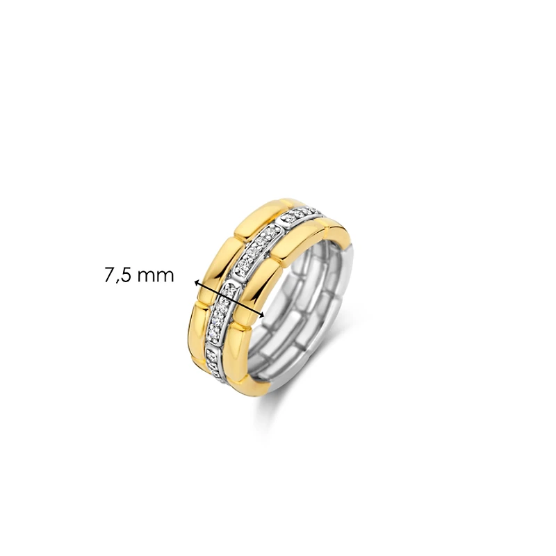 Link Triple Golden Pave Ring