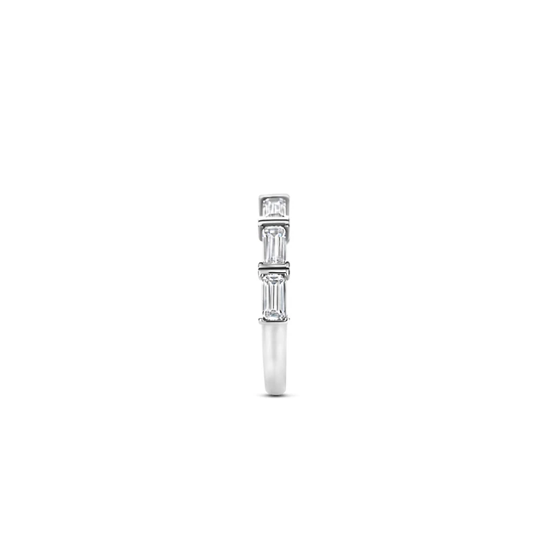 Emerald Cut Zirconia Side Set Silver Ring