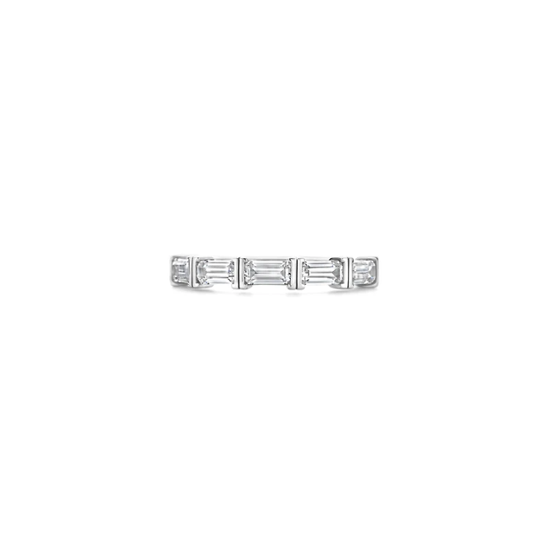 Emerald Cut Zirconia Side Set Silver Ring