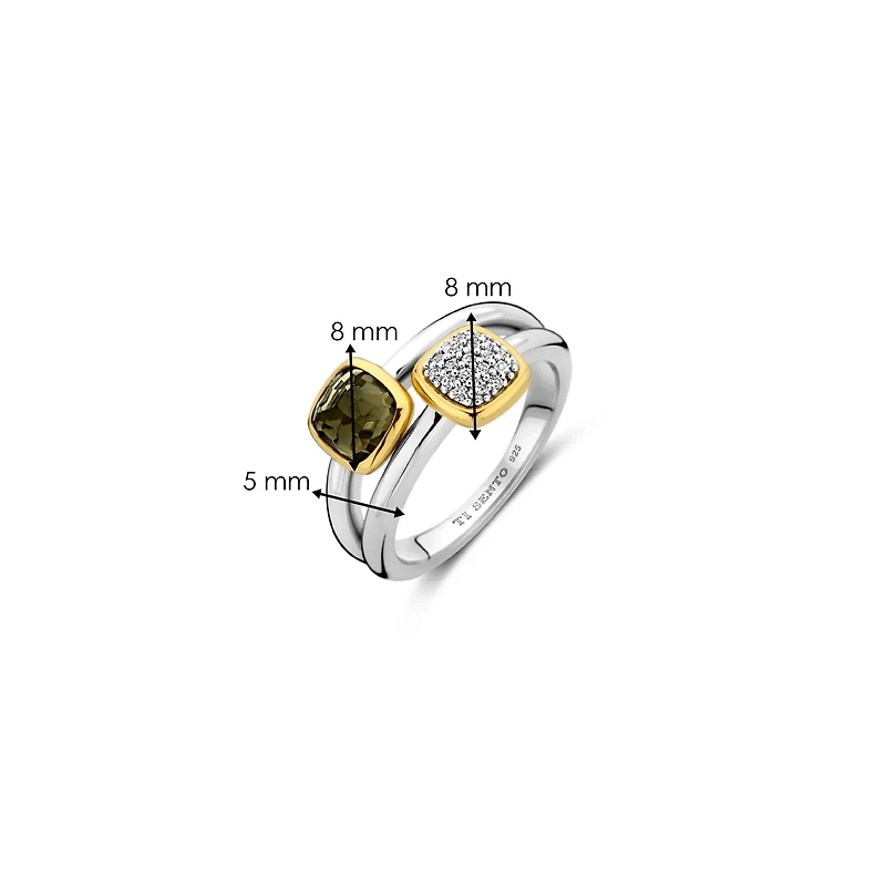 Cushion Khaki Pave Double Ring