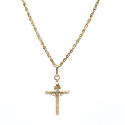 Cross with Christ Diamond Cut Crucifix 26MM Pendant