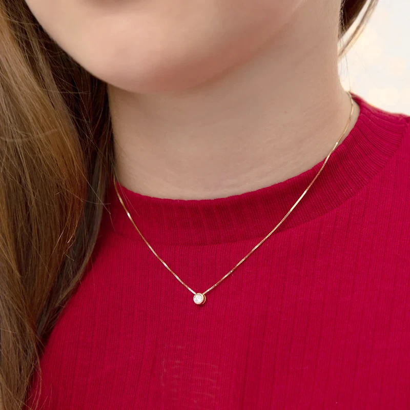 Bezel Set Zirconia Dot Kids Necklace