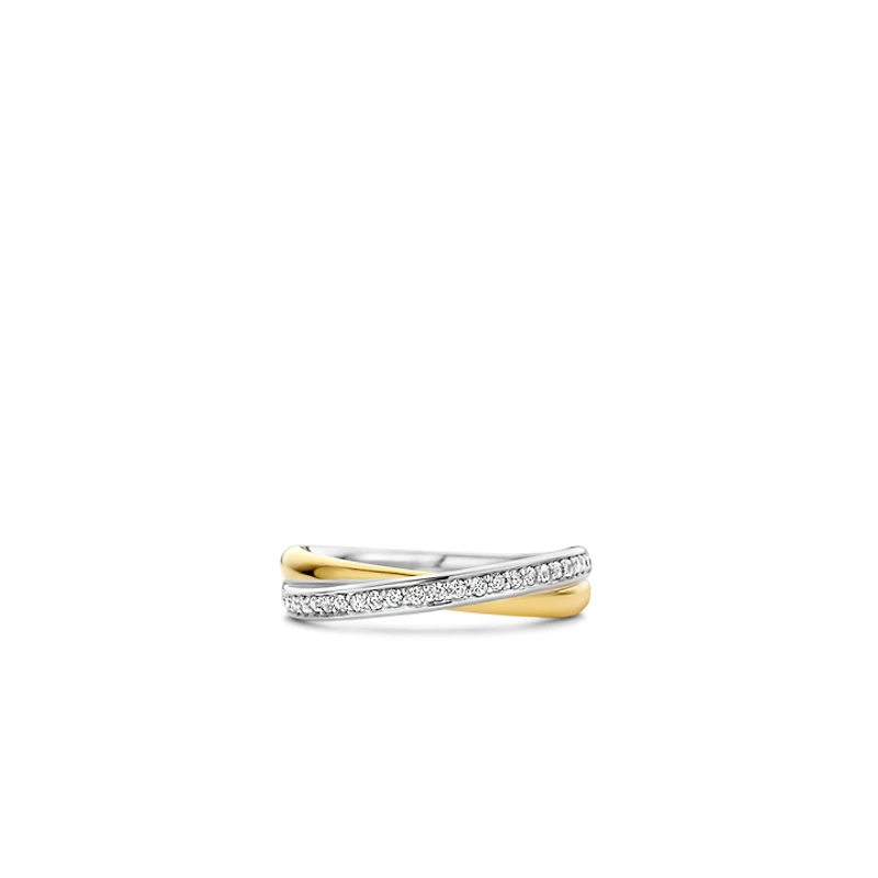 Crossover Golden Pave Ring