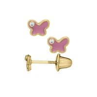 Pink Enamel Butterfly Kids Stud Earrings