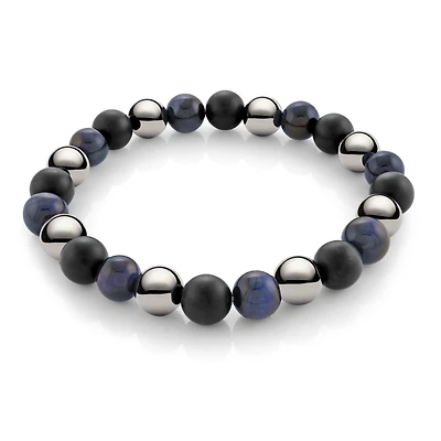 Blue Tiger Eye/Hematite/Onyx Bead Bracelet