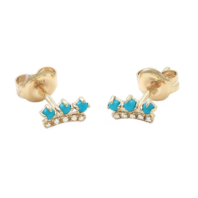 Diamond and Turquoise Dots Stud Earrings