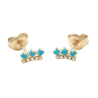 Diamond and Turquoise Dots Stud Earrings