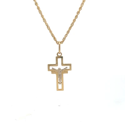 Cross with Christ Two Tone Crucifix 25MM Pendant