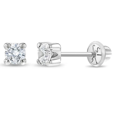 White Gold 4MM Kids Earrings