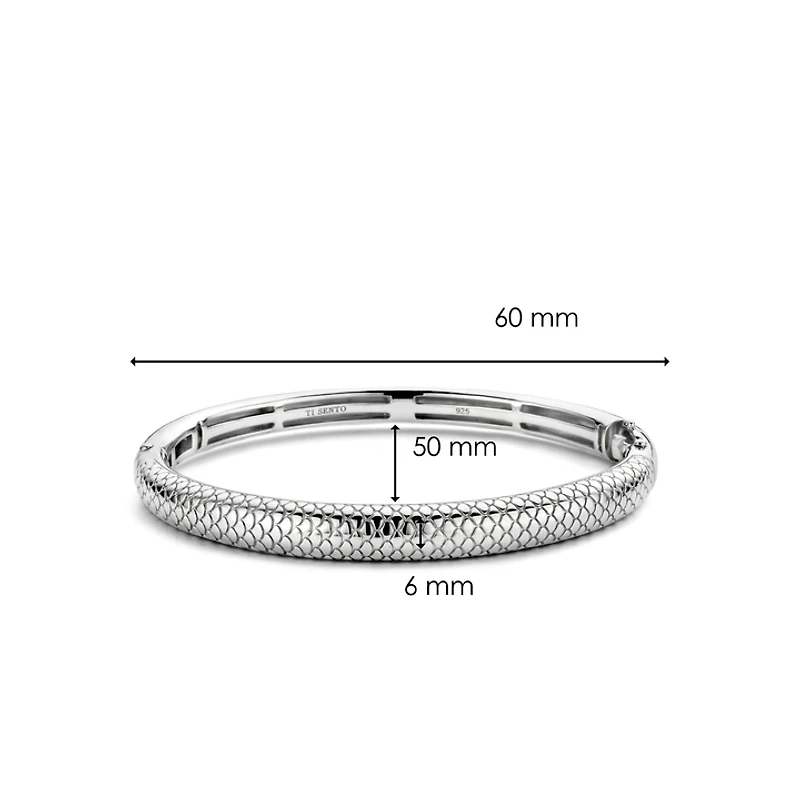 Snake Print Wide Silver Bangle Bracelet