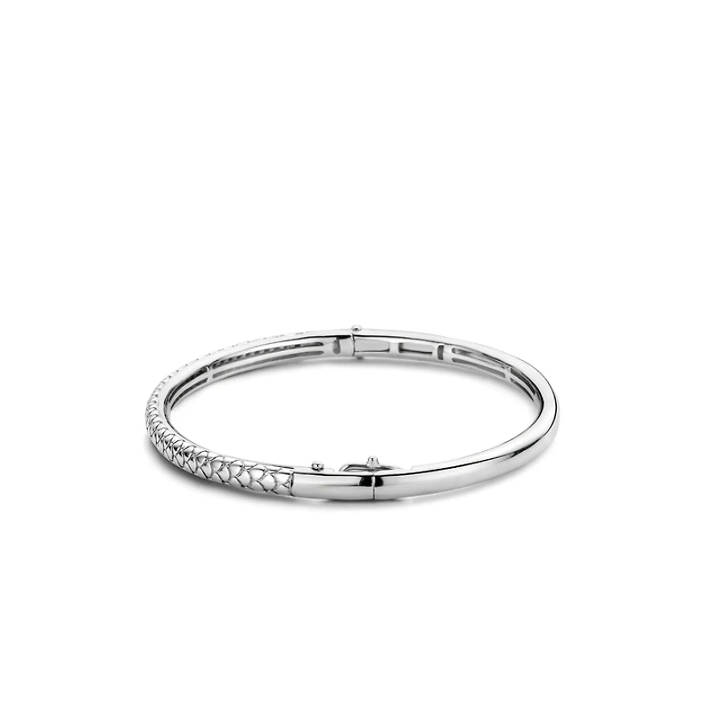 Snake Print Skinny Silver Bangle Bracelet