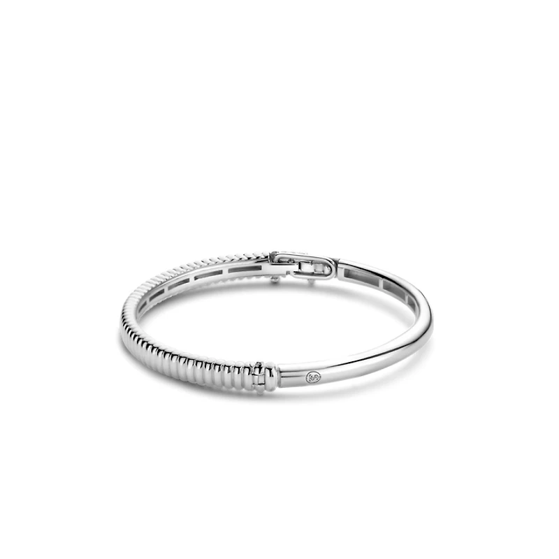 Ribbed Skinny Silver Bangle Bracelet