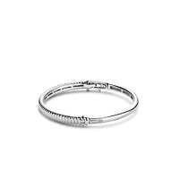 Ribbed Skinny Silver Bangle Bracelet