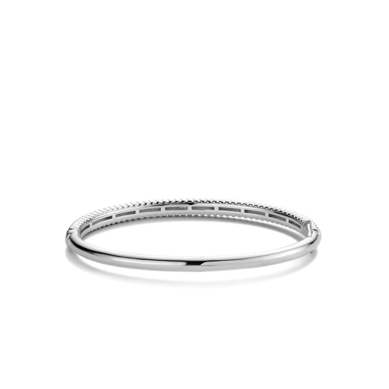 Ribbed Skinny Silver Bangle Bracelet
