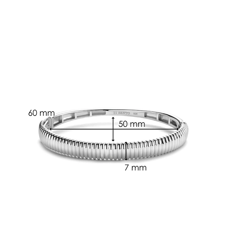 Ribbed Thick Silver Bangle Bracelet