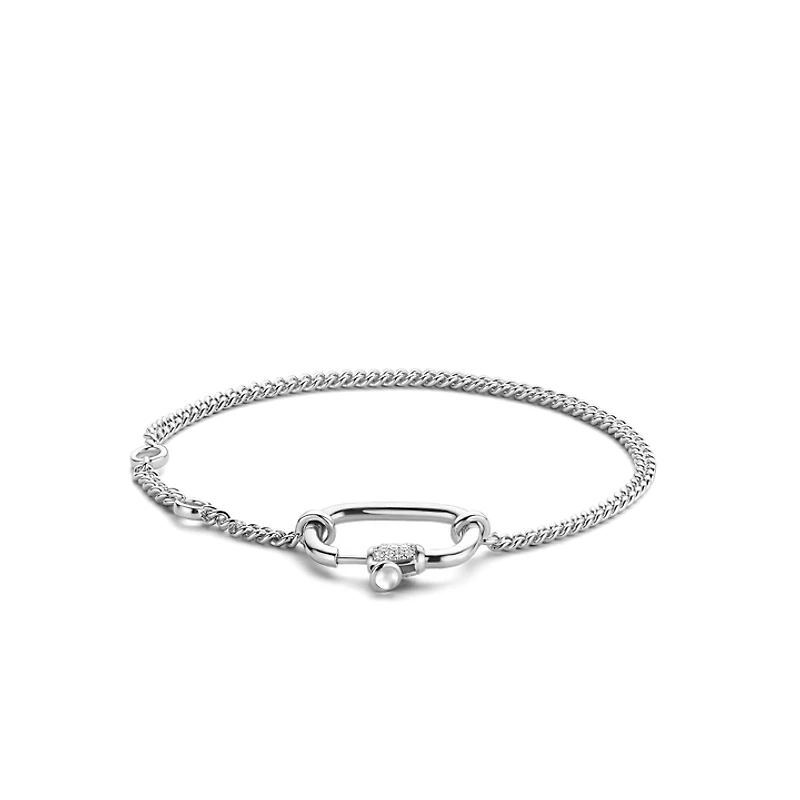 Curb Chain Oval Clasp Silver Bracelet