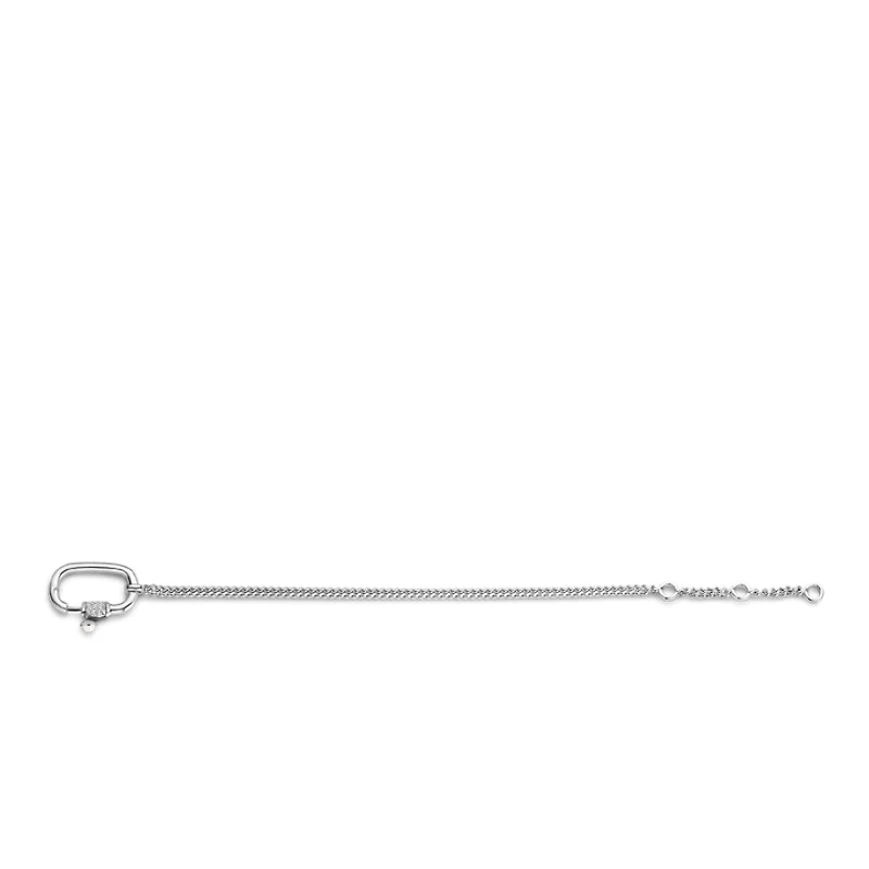 Curb Chain Oval Clasp Silver Bracelet