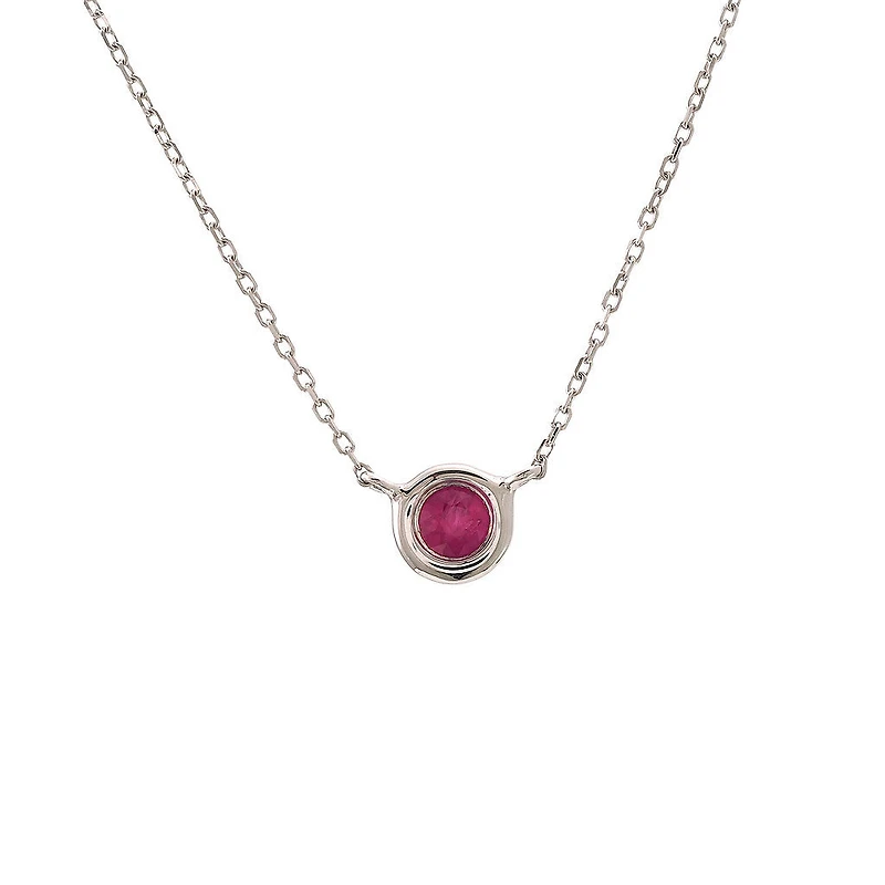 Birthstone Bezel Set Stone Necklace - White Gold
