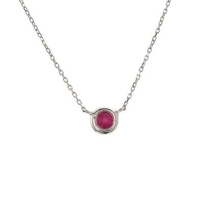 Birthstone Bezel Set Stone Necklace - White Gold