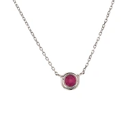 Birthstone Bezel Set Stone Necklace - White Gold