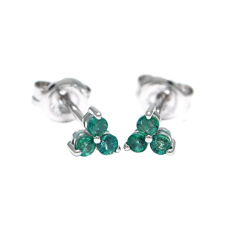 Trio Emerald White Gold Stud Earrings