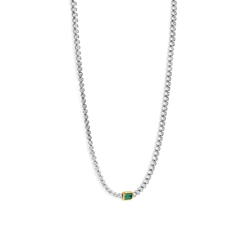Round Bezel Green Emerald Tennis Necklace