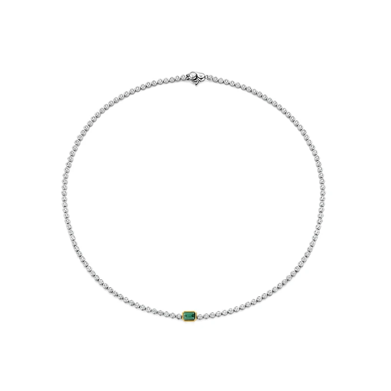Round Bezel Green Emerald Tennis Necklace