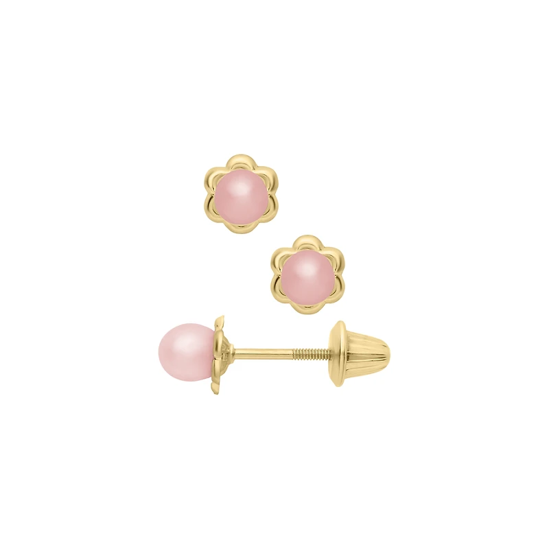 Pink Pearl Flower Stud Earrings