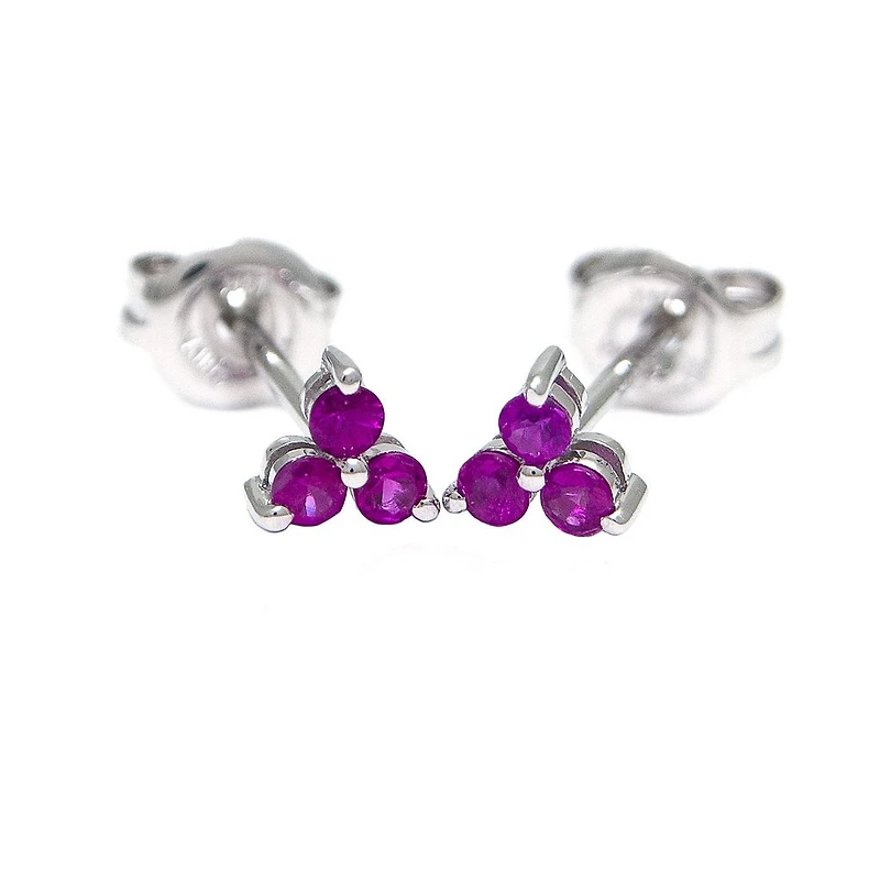 Trio Rubies White Gold Stud Earrings