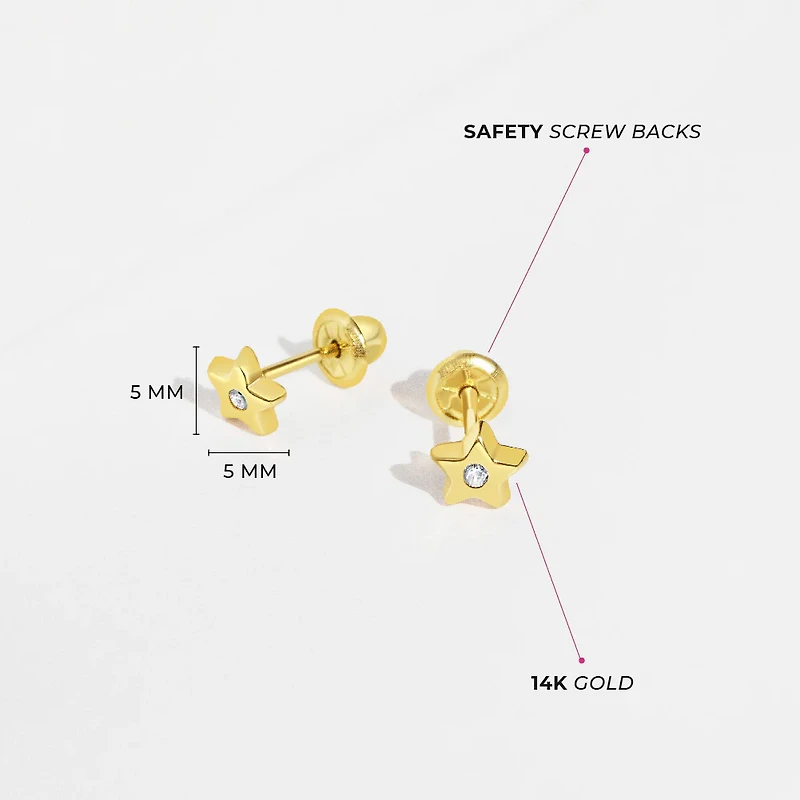 Polished Star Zirconia Kids Earrings