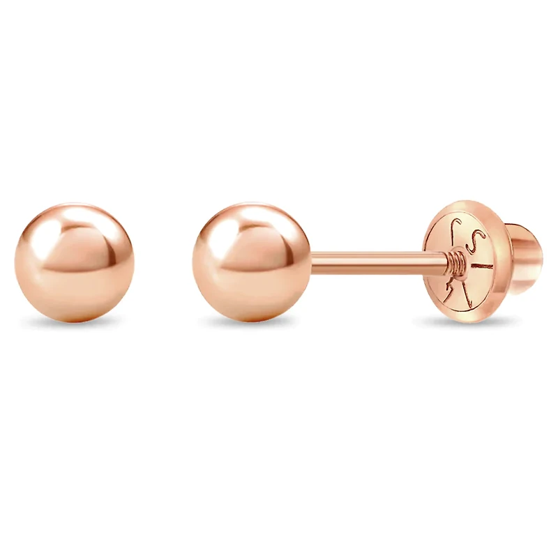 Rose Gold 4MM Kids Ball Earrings