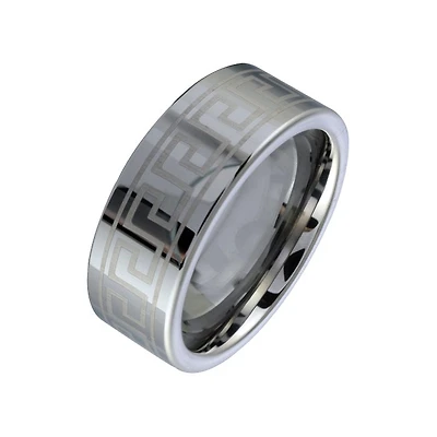Tungsten Greek Key 8mm Ring