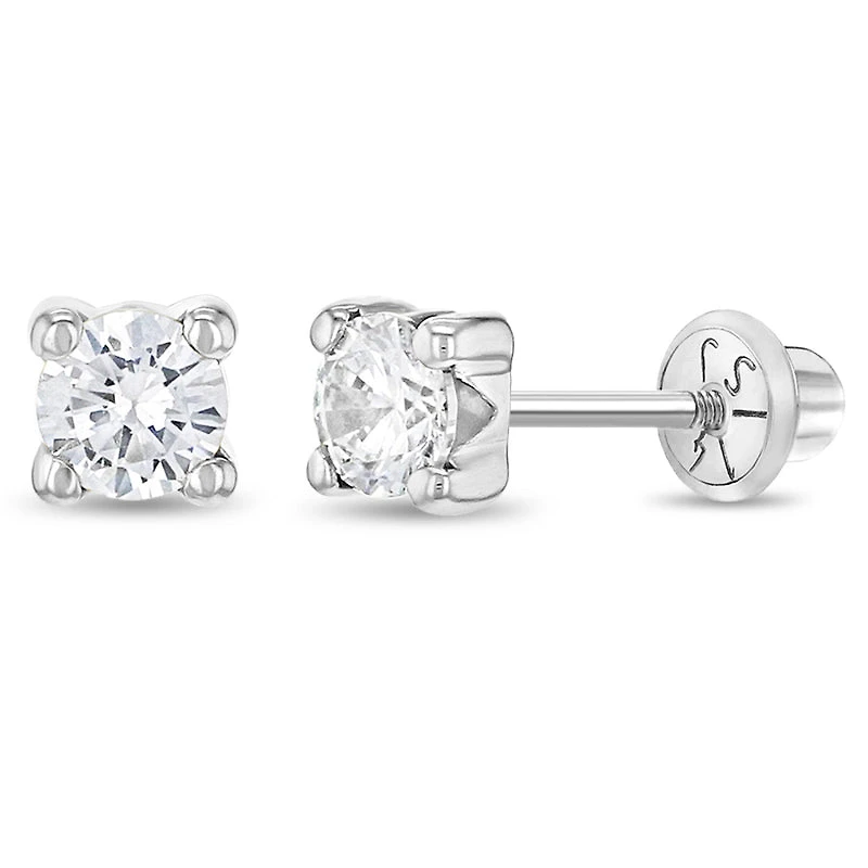 White Gold Zirconia 4MM Kids Earrings
