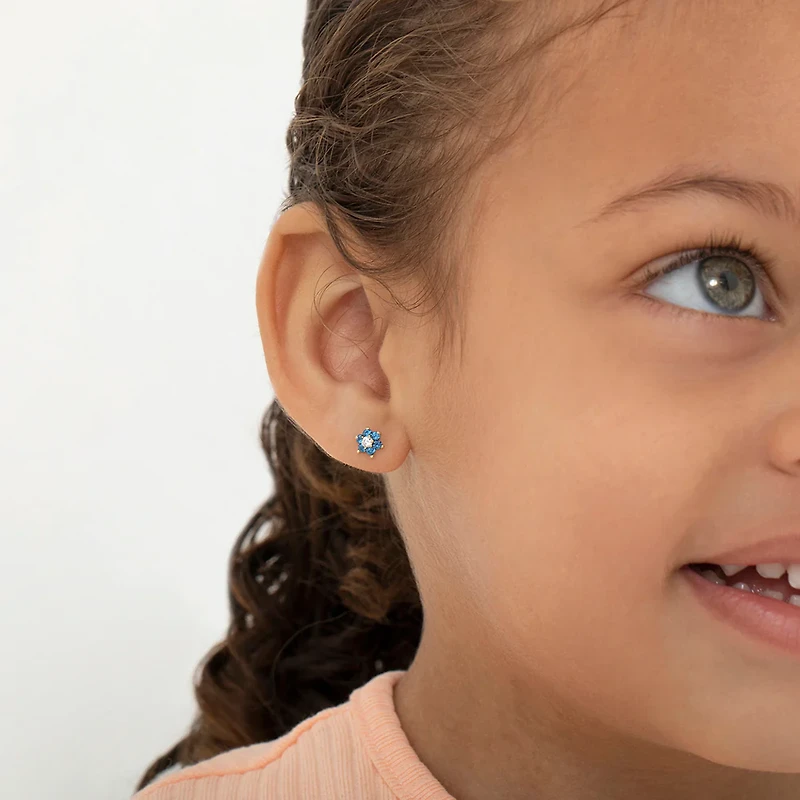 Aqua Blue Flower Kids Earrings