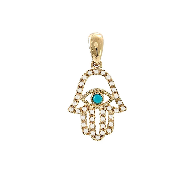 Hamsa Evil Eye Diamond Turquoise Pendant