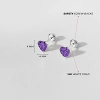 Birthstone White Gold Heart Kids Earrings