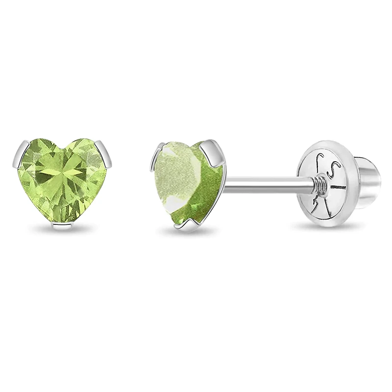 Birthstone White Gold Heart Kids Earrings