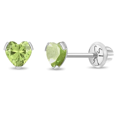 Birthstone White Gold Heart Kids Earrings
