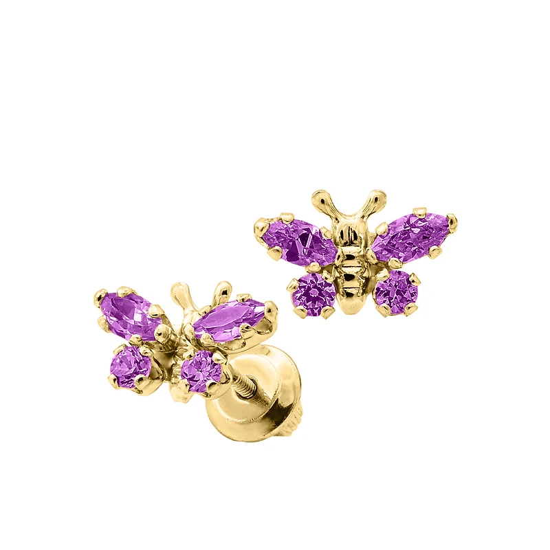 Birthstone Butterfly Kids Stud Earrings - February