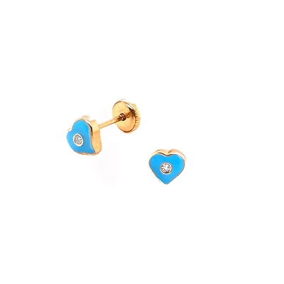 Blue Heart Enamel Zirconia Stud Earrings