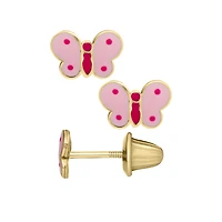 Pink Polka Dot Butterfly Kids Stud Earrings
